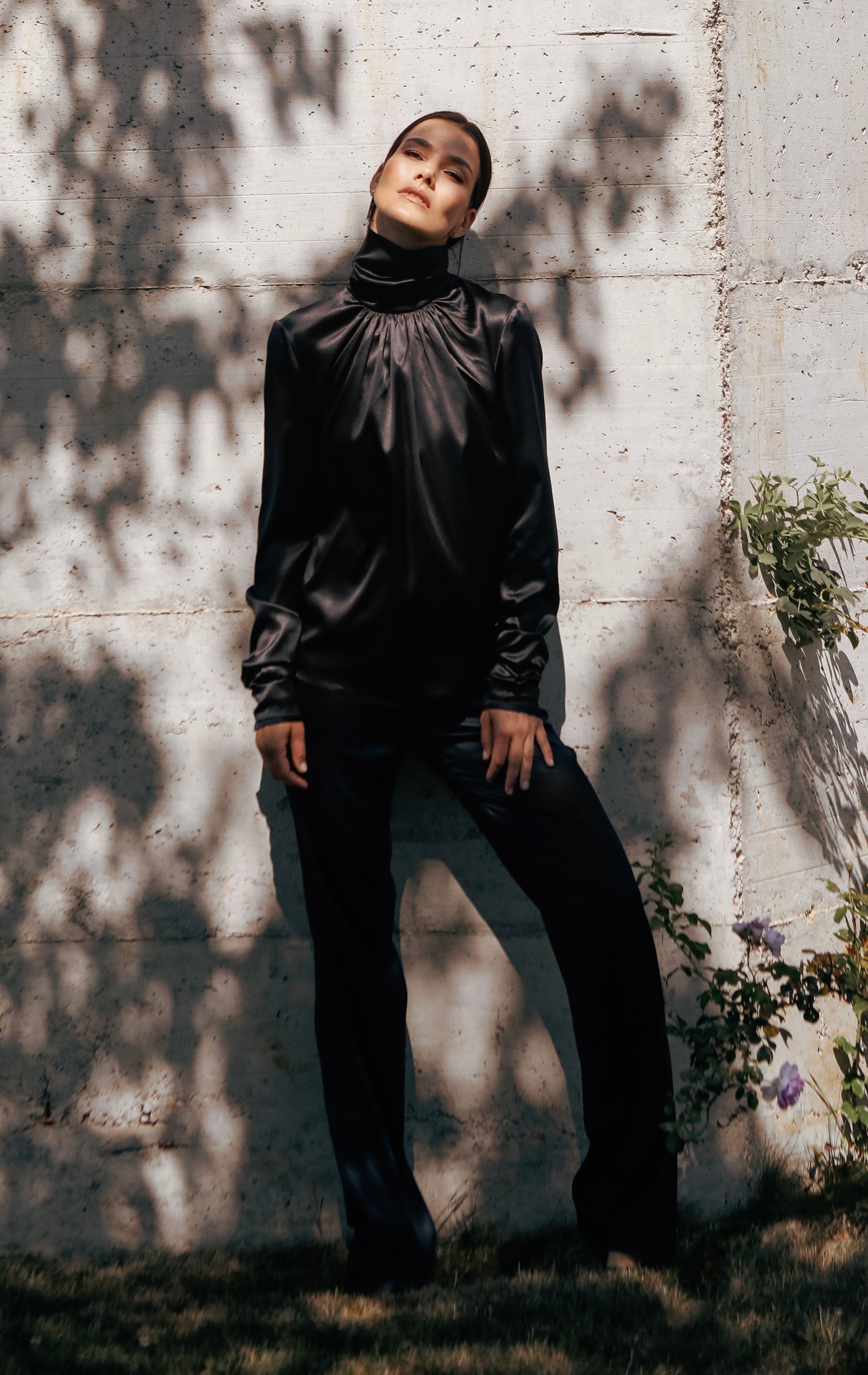 Turtleneck Blouse Elvira Black Silk