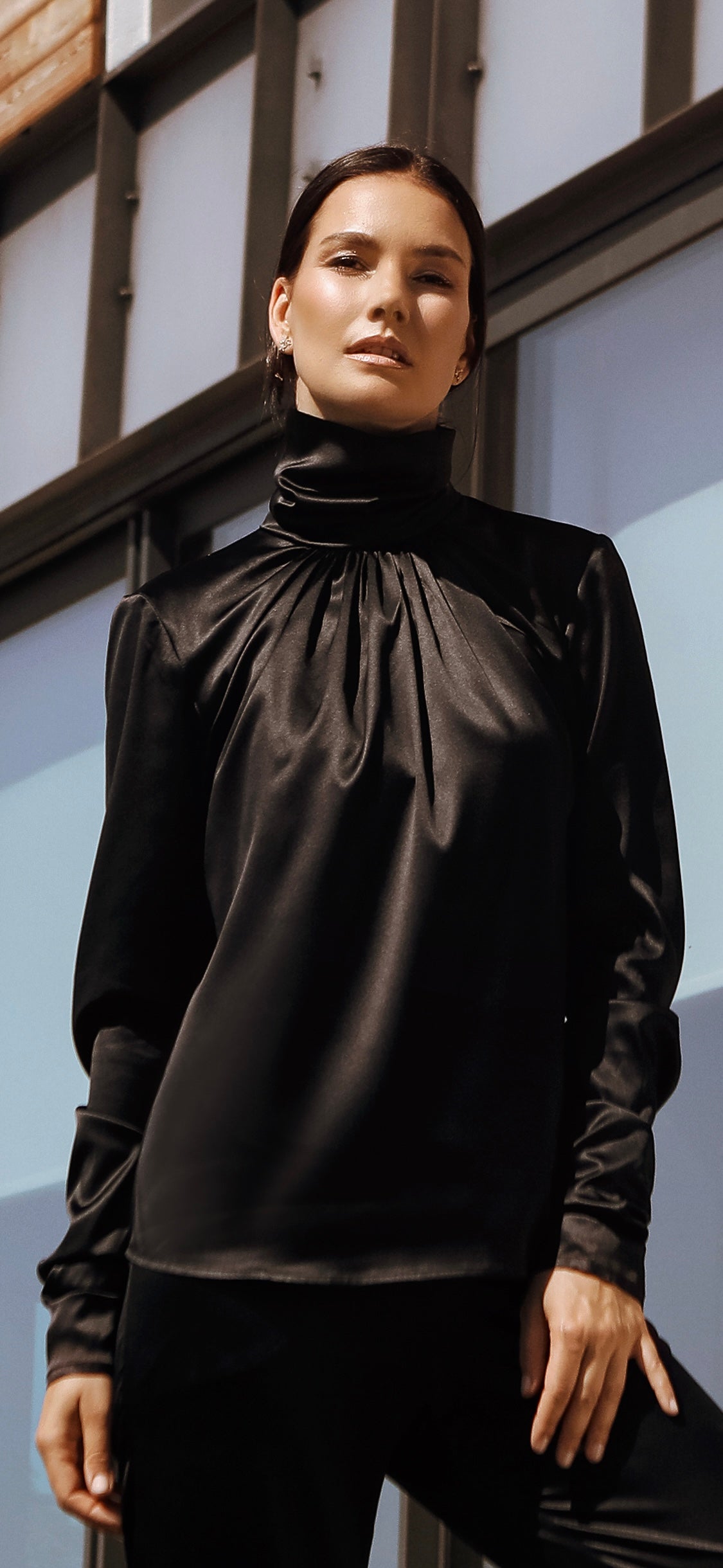 Turtleneck Blouse Elvira Black Silk