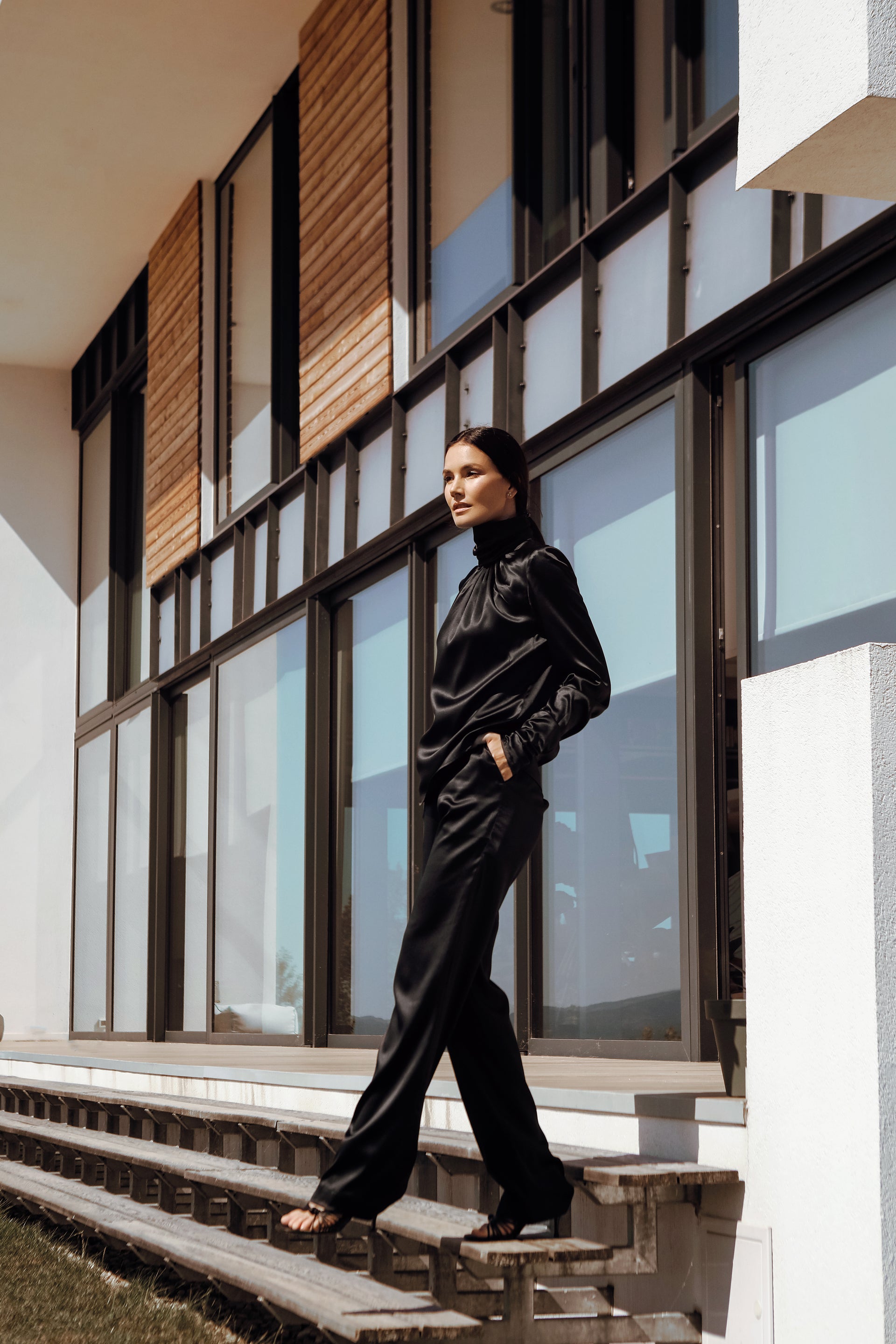 Turtleneck Blouse Elvira Black Silk