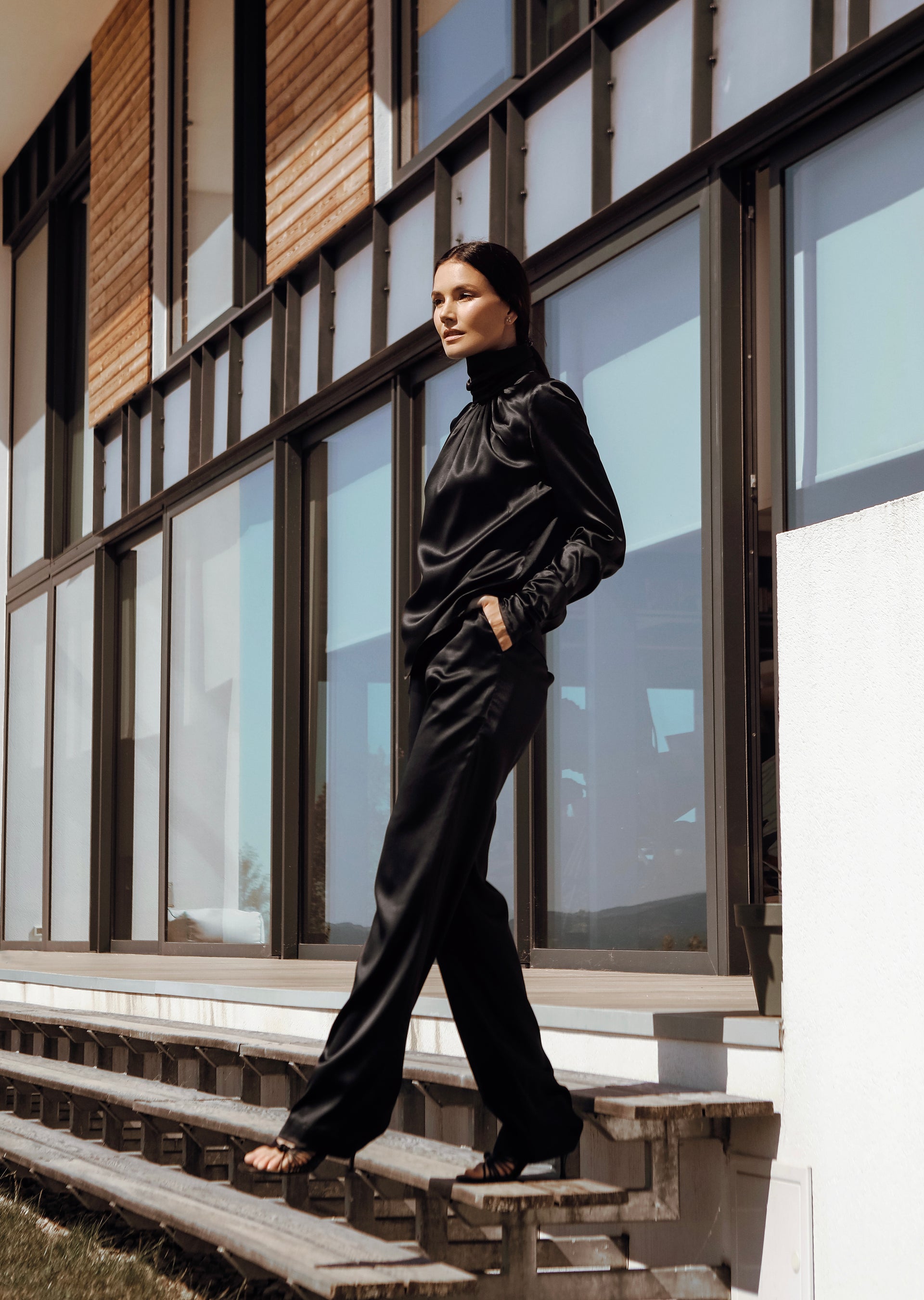 Turtleneck Blouse Elvira Black Silk