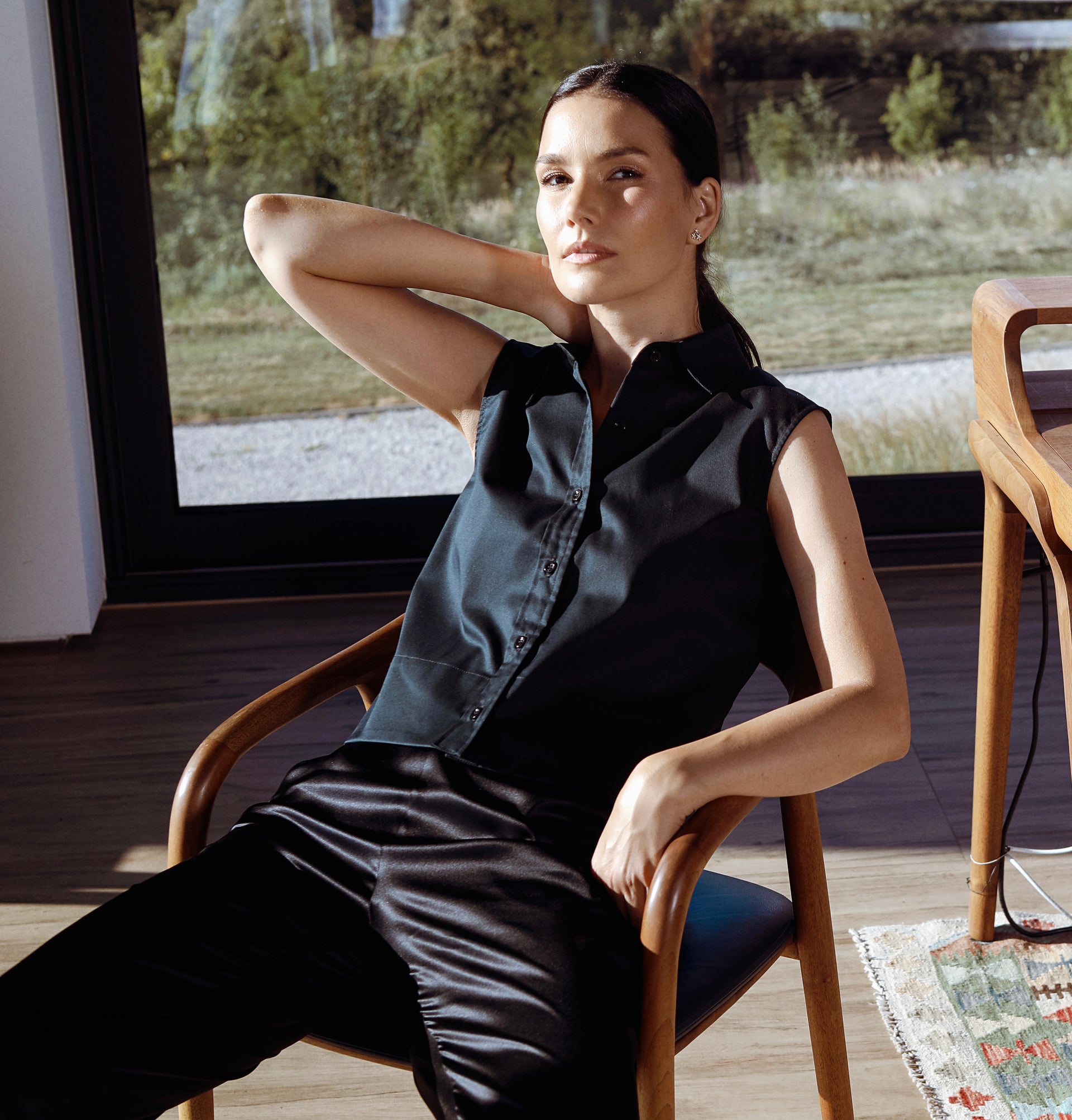Cropped Cotton Shirt Linnea Black Sleevless