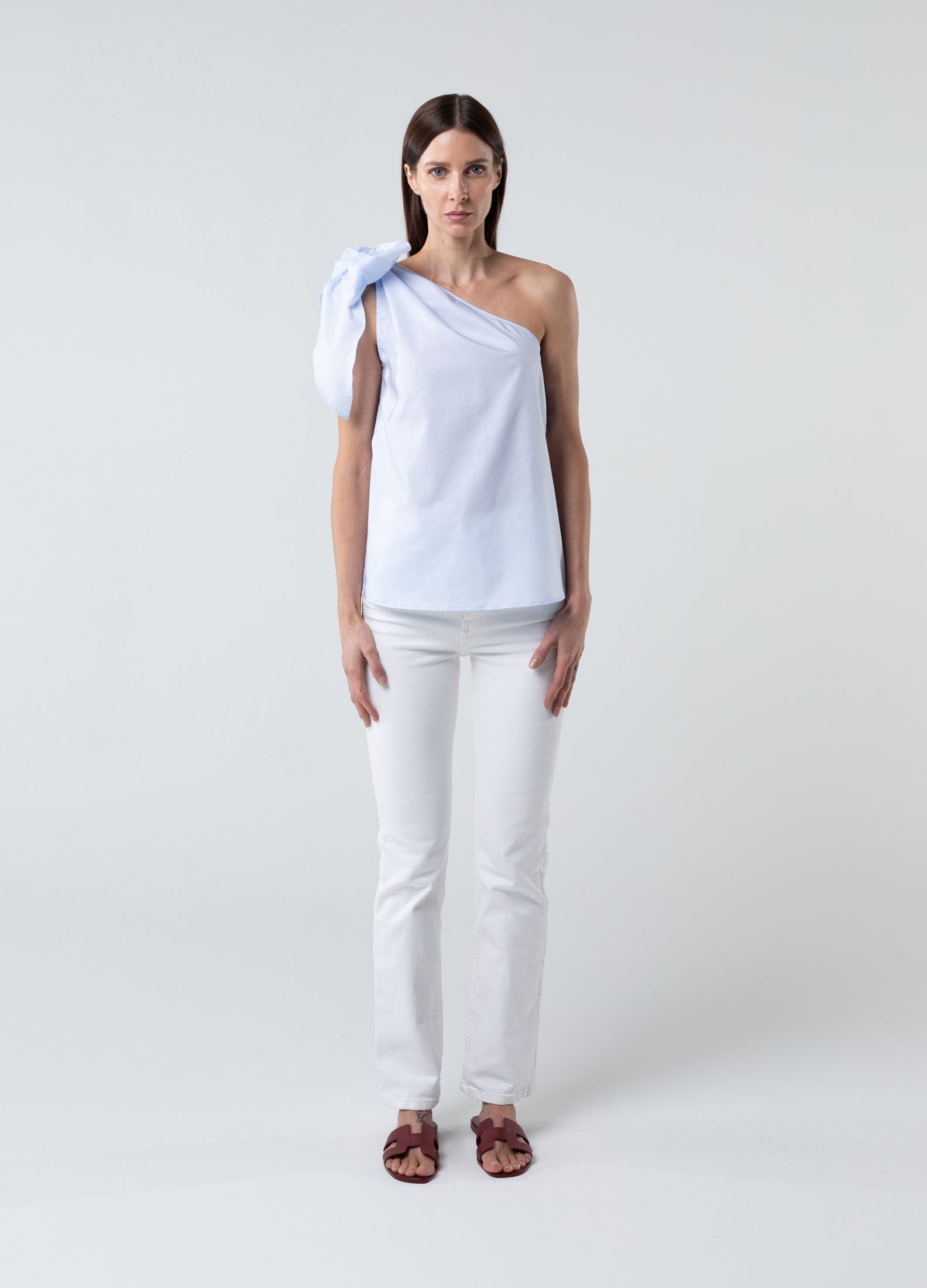 One Shoulder Top Ellen Cotton Light Blue