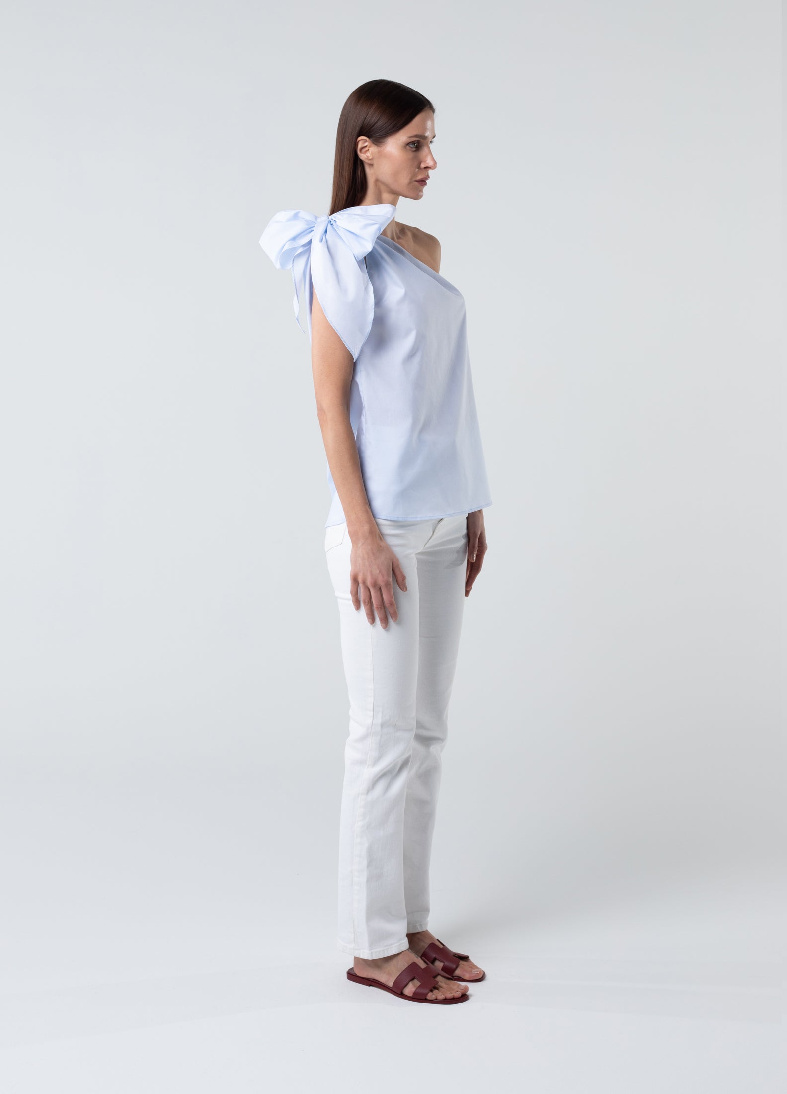 One Shoulder Top Ellen Cotton Light Blue