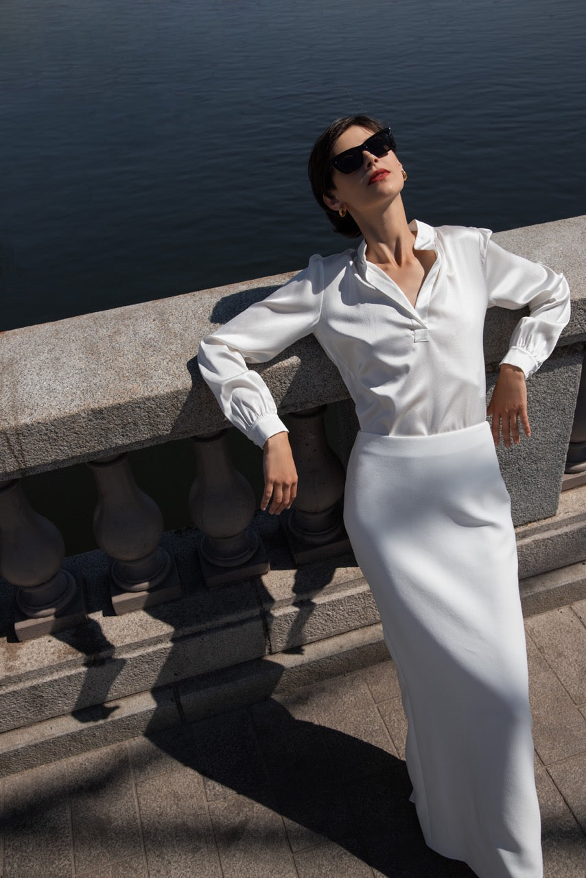Blouse Caroline in Ivory Silk