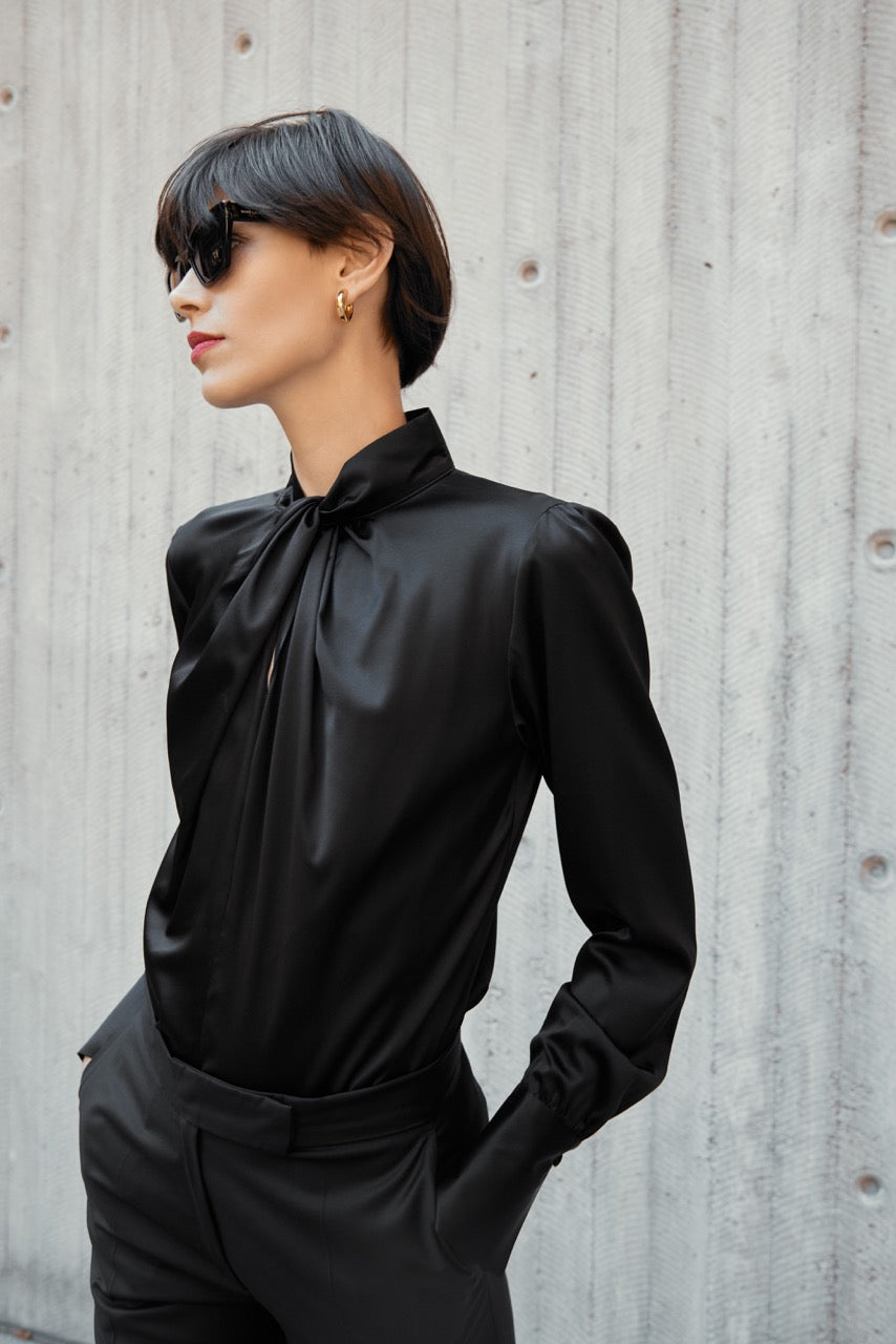 Twist Blouse Denni Silk Black