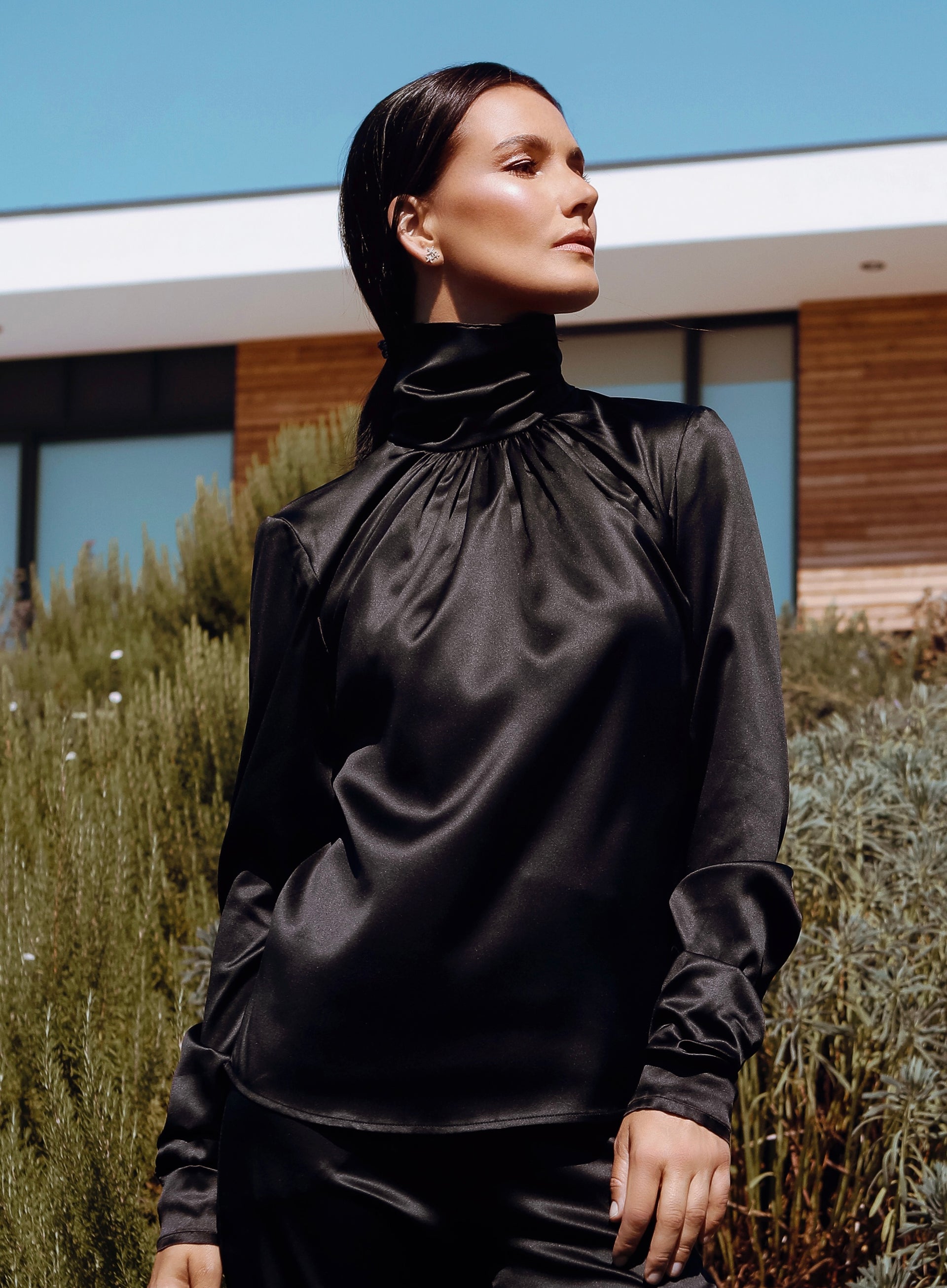 Turtleneck Blouse Elvira  Black Silk