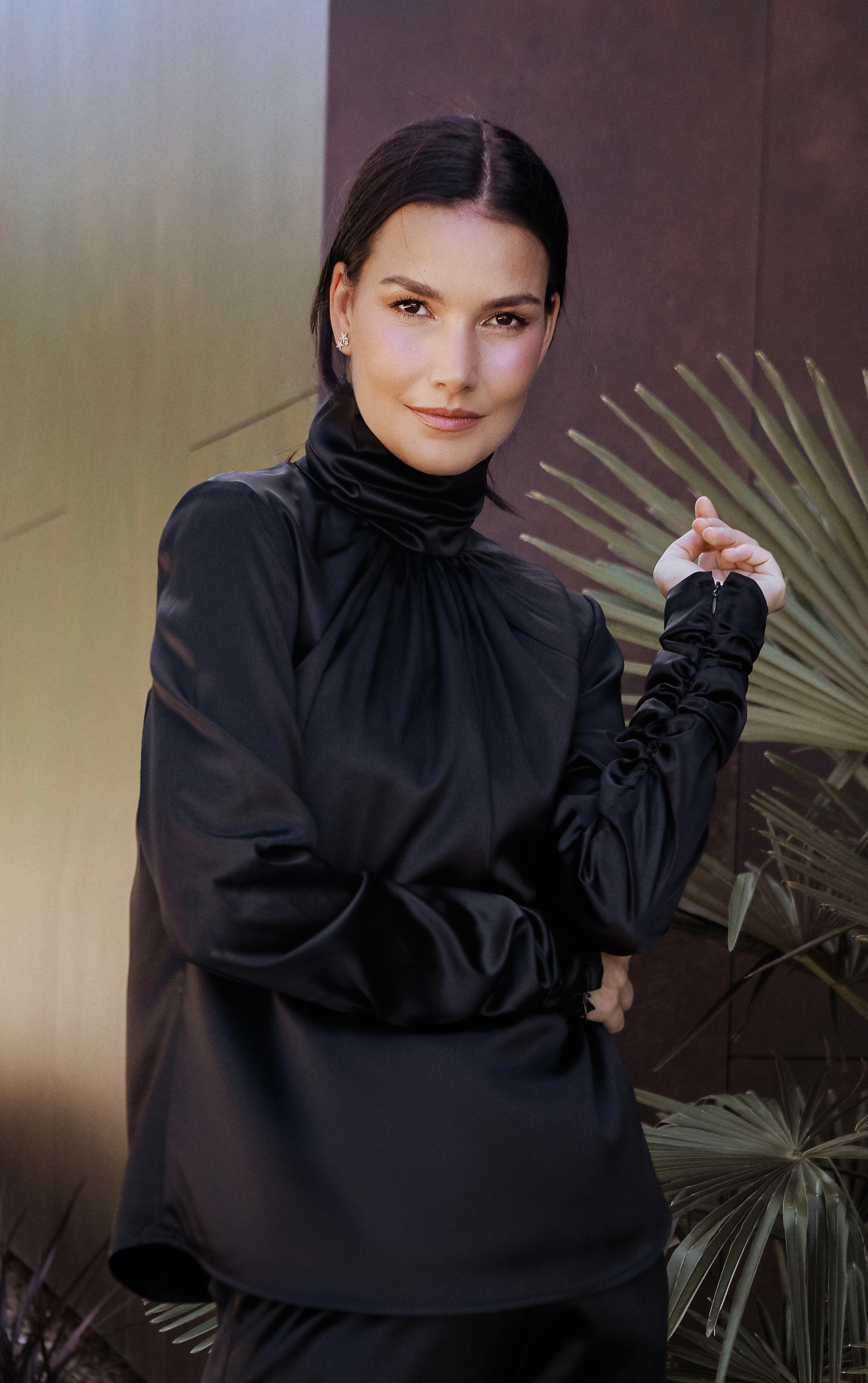 Turtleneck Blouse Elvira Black Silk VESNA W