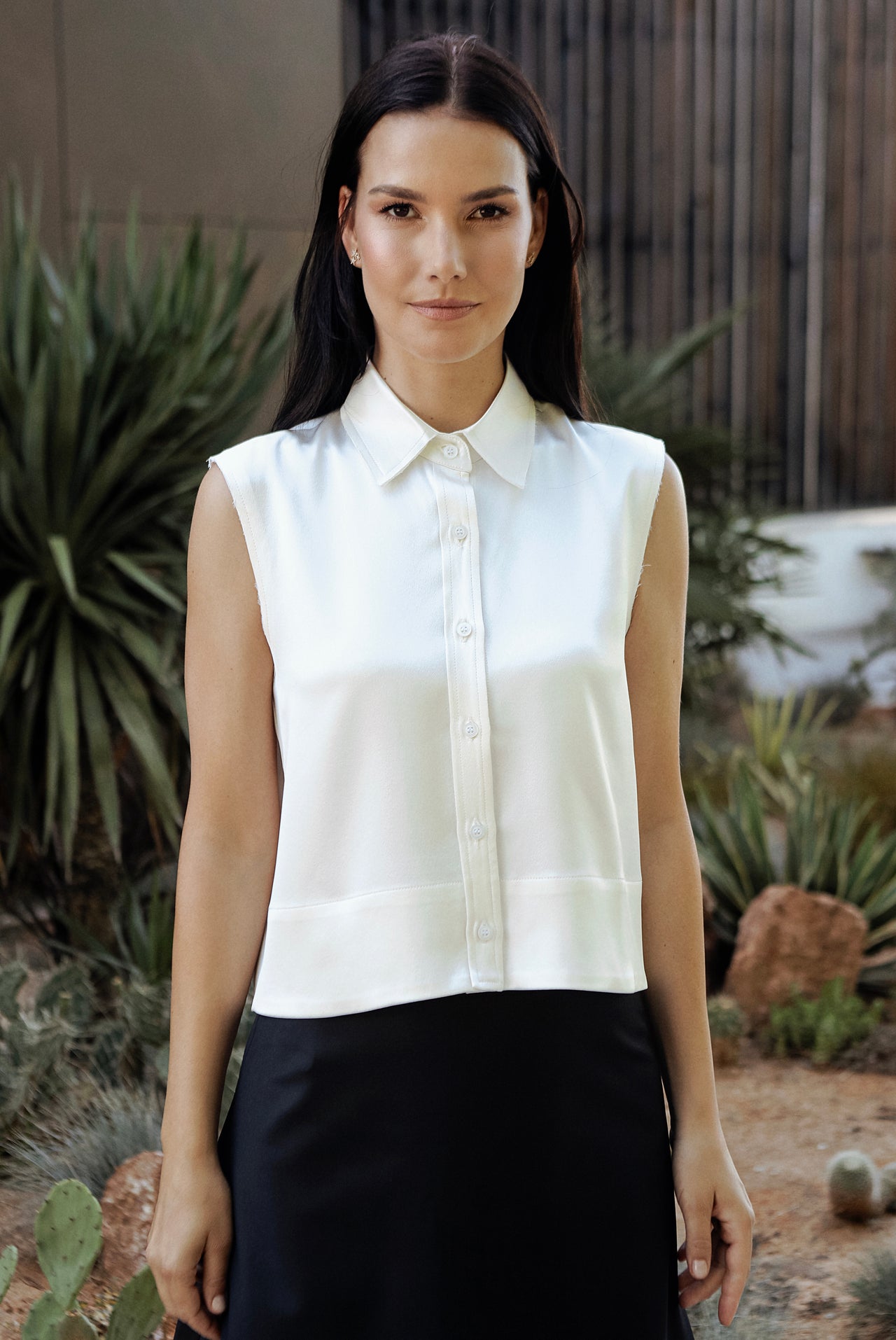 Cropped Premium Silk Shirt Linno Ivory