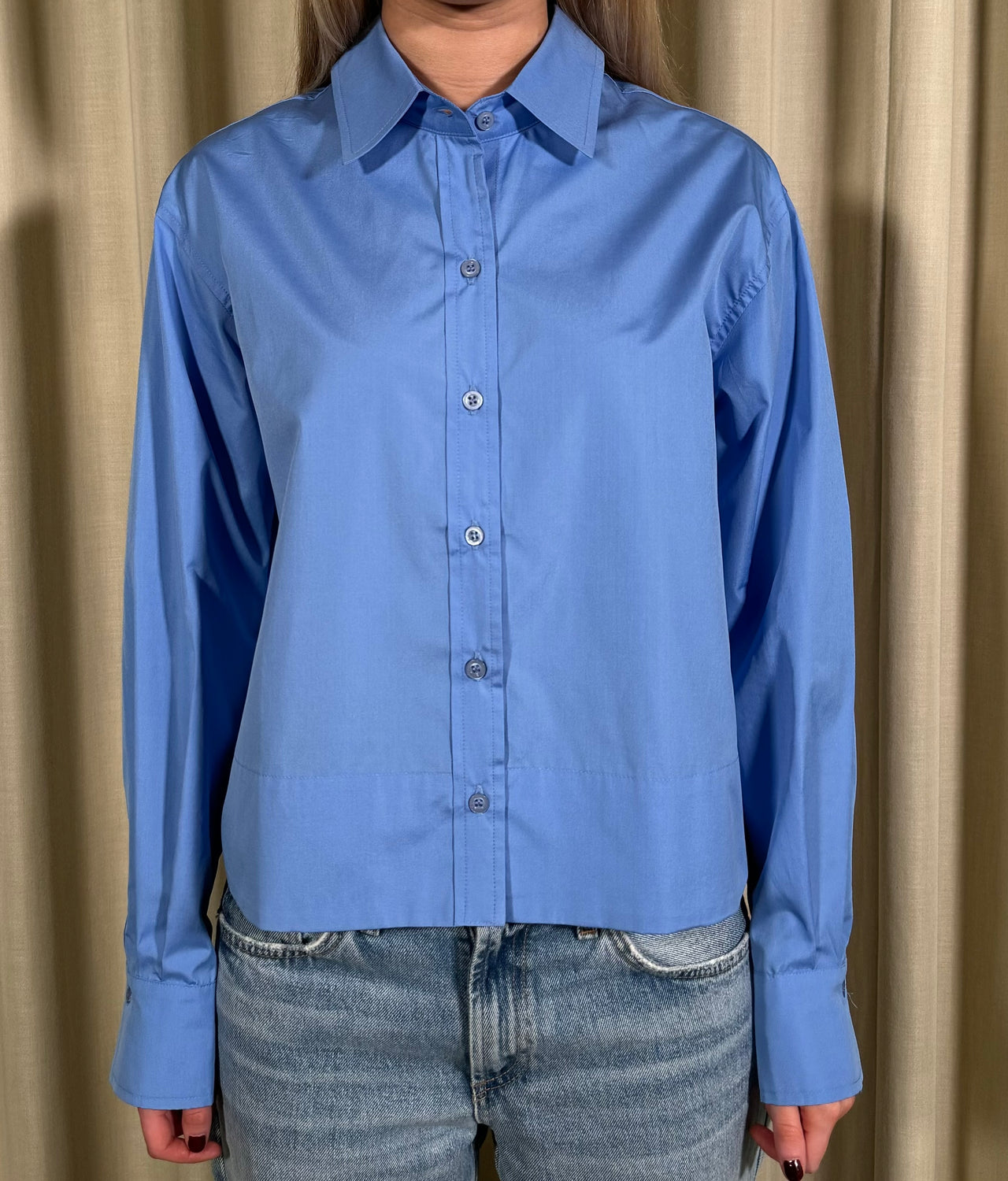 Cropped Cotton Shirt Sofie Intens Blue