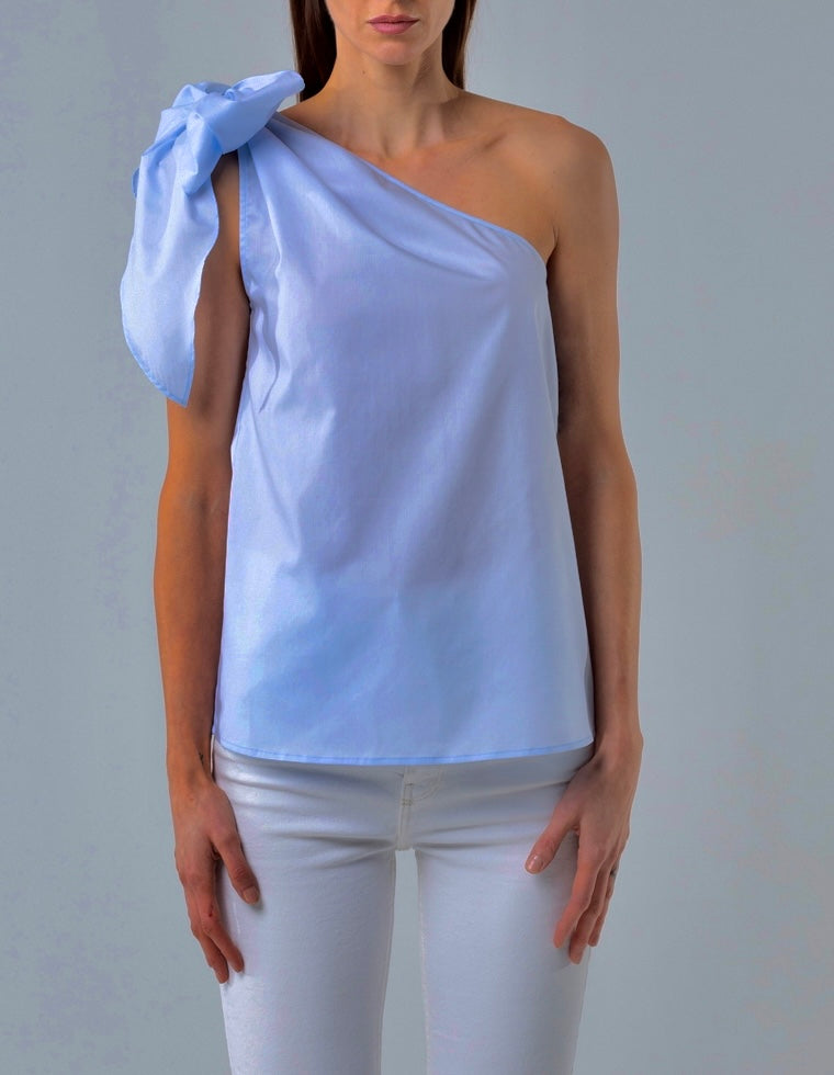 One Shoulder Top Ellen Cotton Medium Light Blue