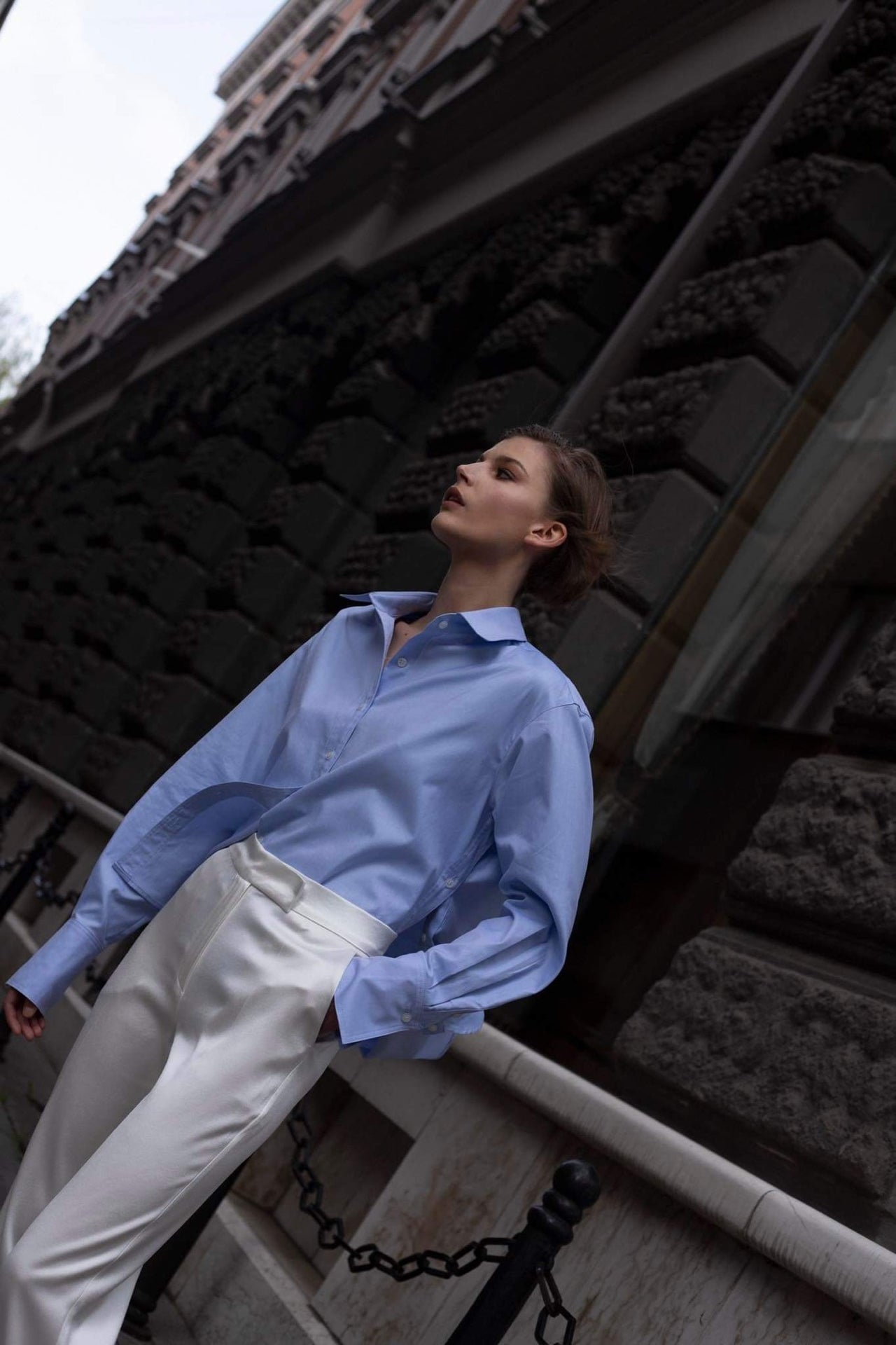 Oversized Cotton Shirt with Button Detailing Light Blue
