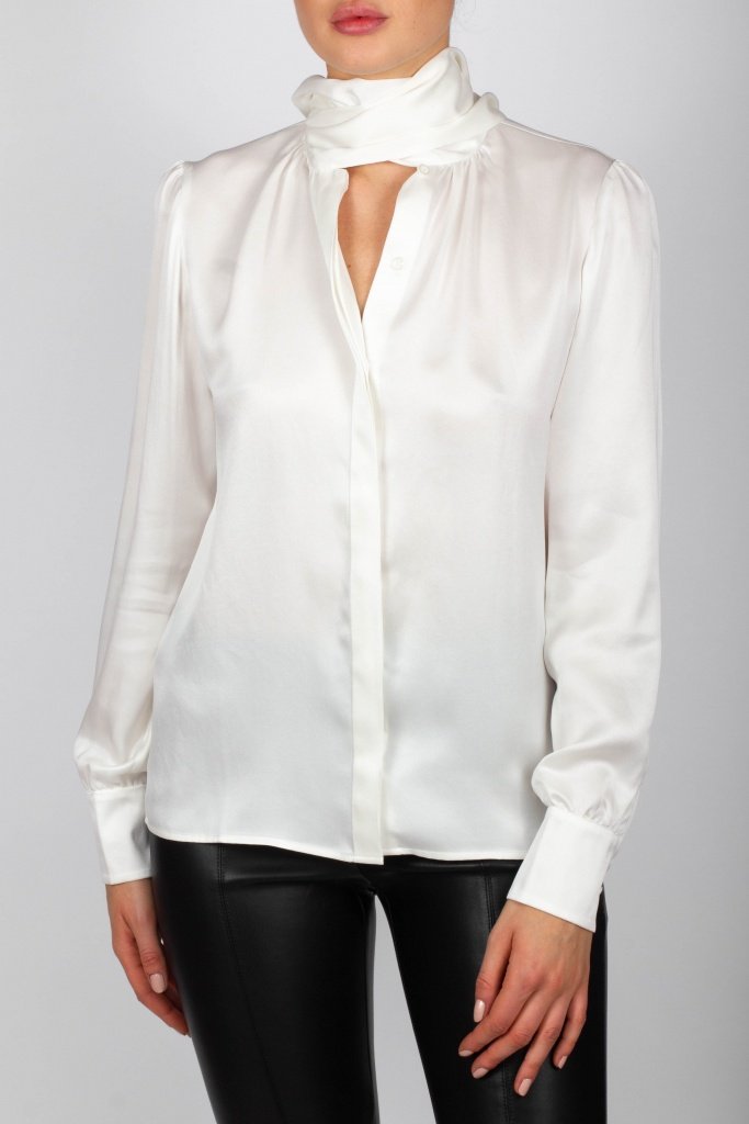 Bow Blouse Mary Silk Stretch Ivory