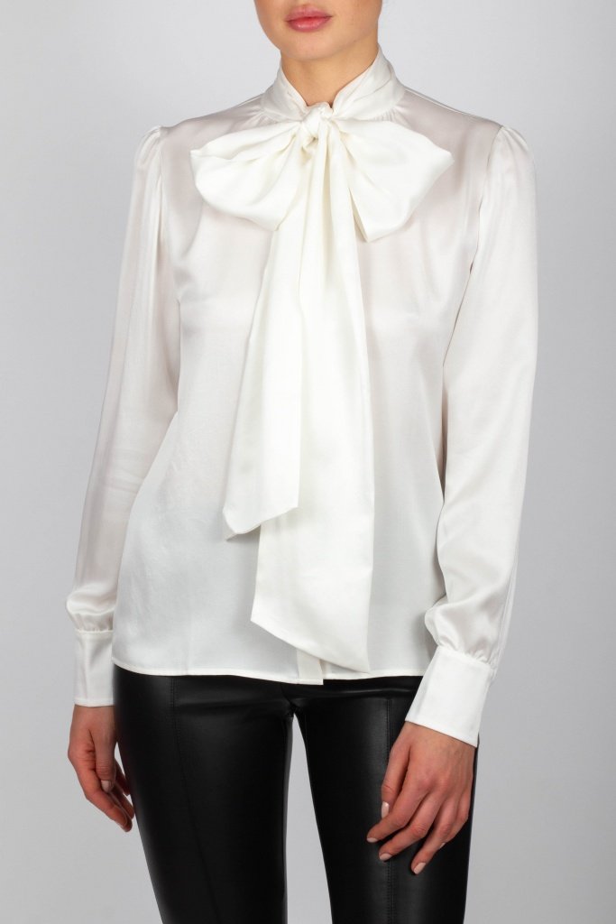 Bow Blouse Mary Silk Stretch Ivory